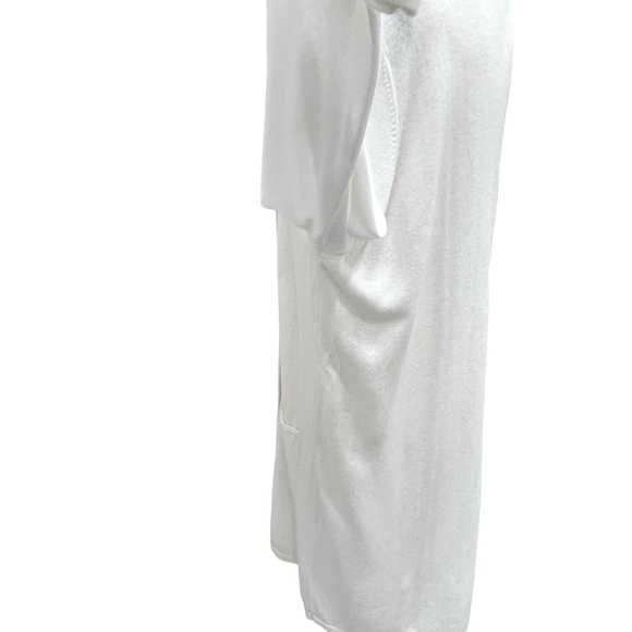 CALVIN KLEIN WHITE COTTON/RAYON LONG OPEN RIBBED SHAWL COLLAR CARDIGAN - Picture 3 of 16